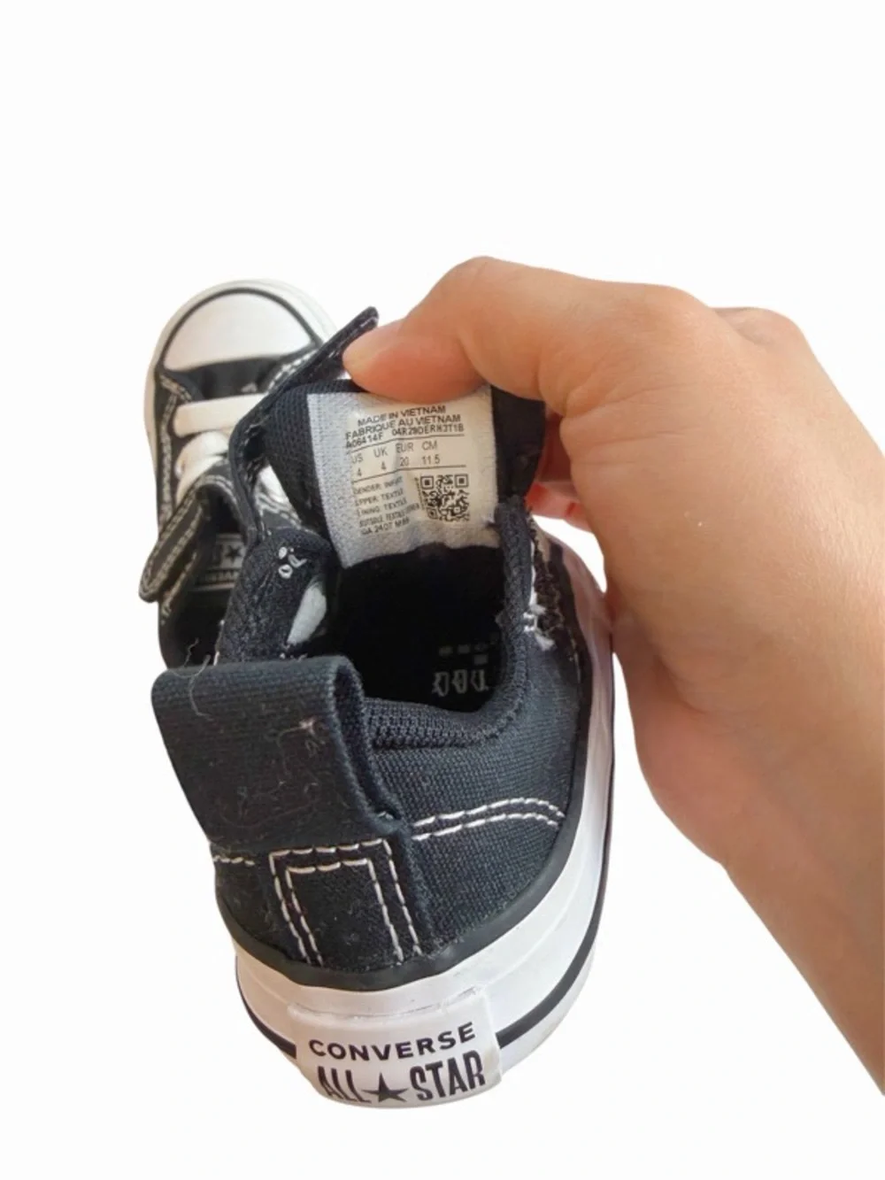 Kids Black Canvas Low-Top Sneakers with Hook-and-Loop Strap